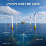 Offshore wind turbine generator system cutaway, 8–18MW, 66kV collection, monopile foundation and SCAD